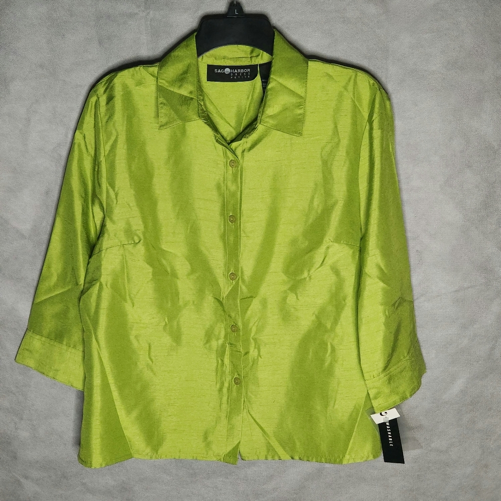 Sag Harbor Dress Petite Shiny Button Down Shirt A Relaxed Fit Spread Collar
